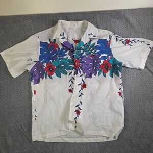 Vintage Hawaiian Shirt Mens Large Tropical Floral Button Up 80s 90s Aloha